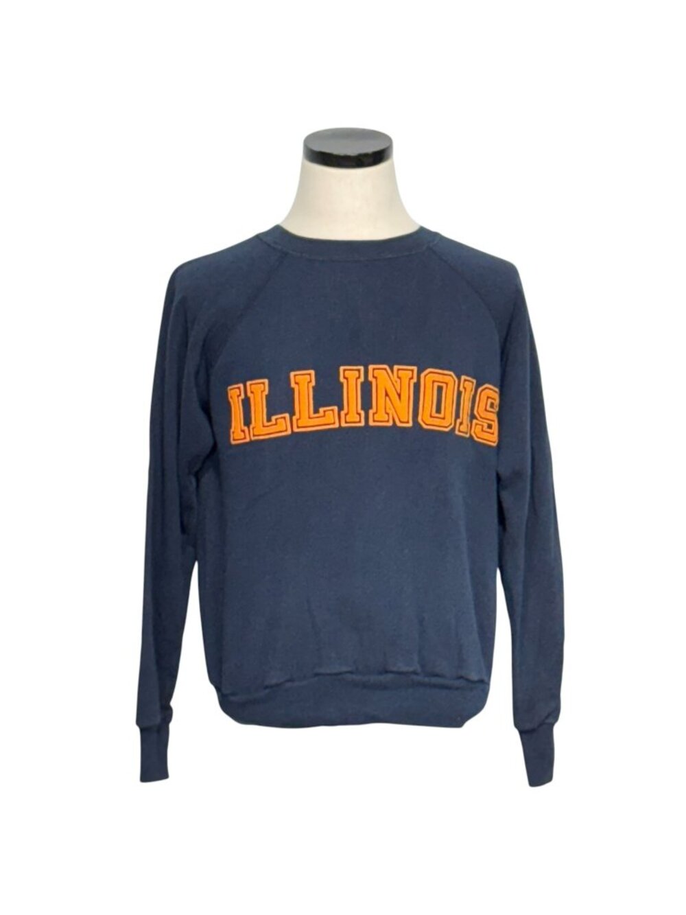 Vintage 80s Illinois Raglan Crewneck Sweatshirt Large Navy Cotton Blend USA-Made